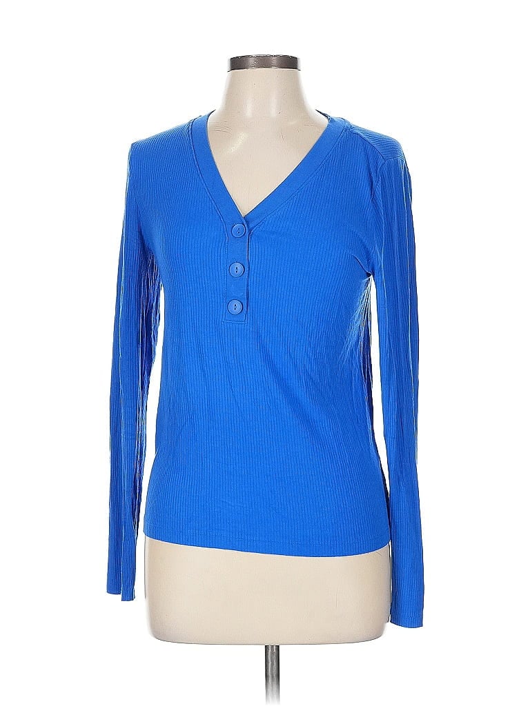 Pre-owned Ann Taylor Loft Long Sleeve Henley Shirt In Blue