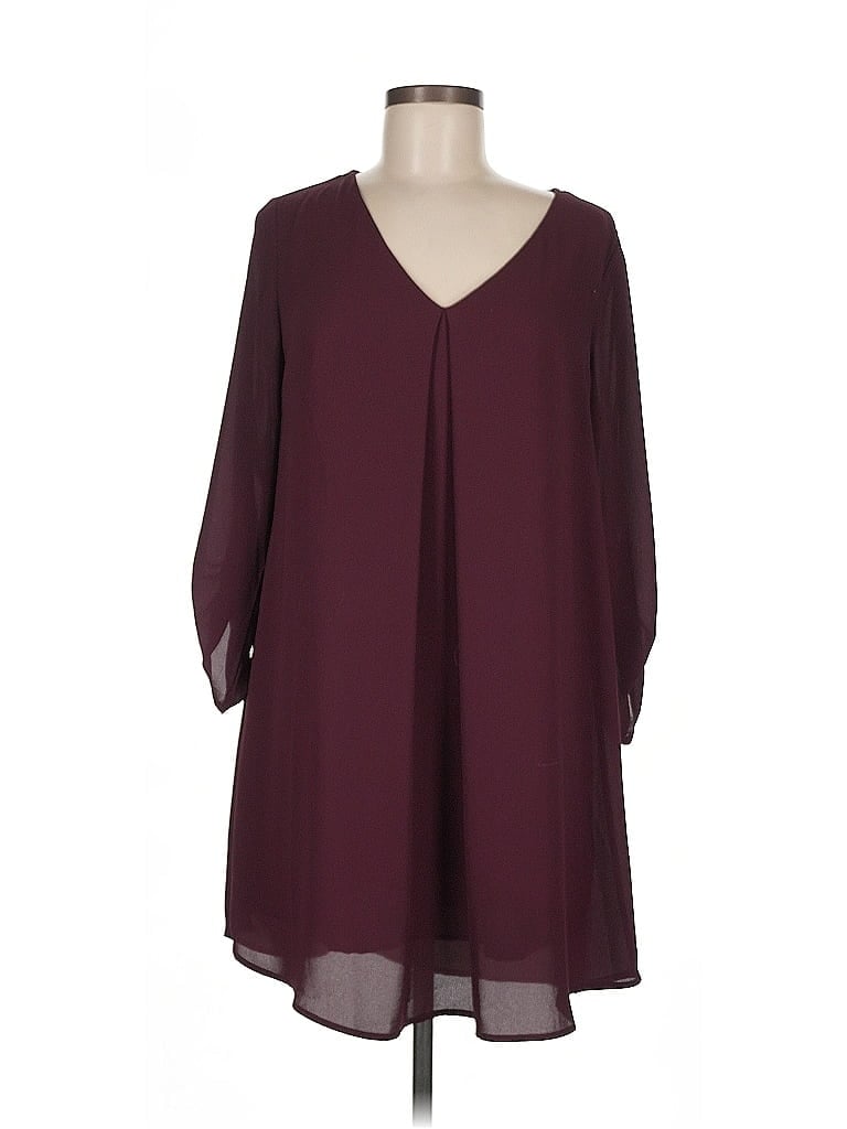 Lush 100% Polyester Solid Burgundy Casual Dress Size M - photo 1