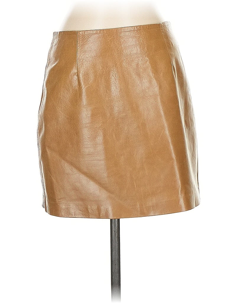 Arden B. 100% Leather Solid Tan Faux Leather Skirt Size 4 - photo 1