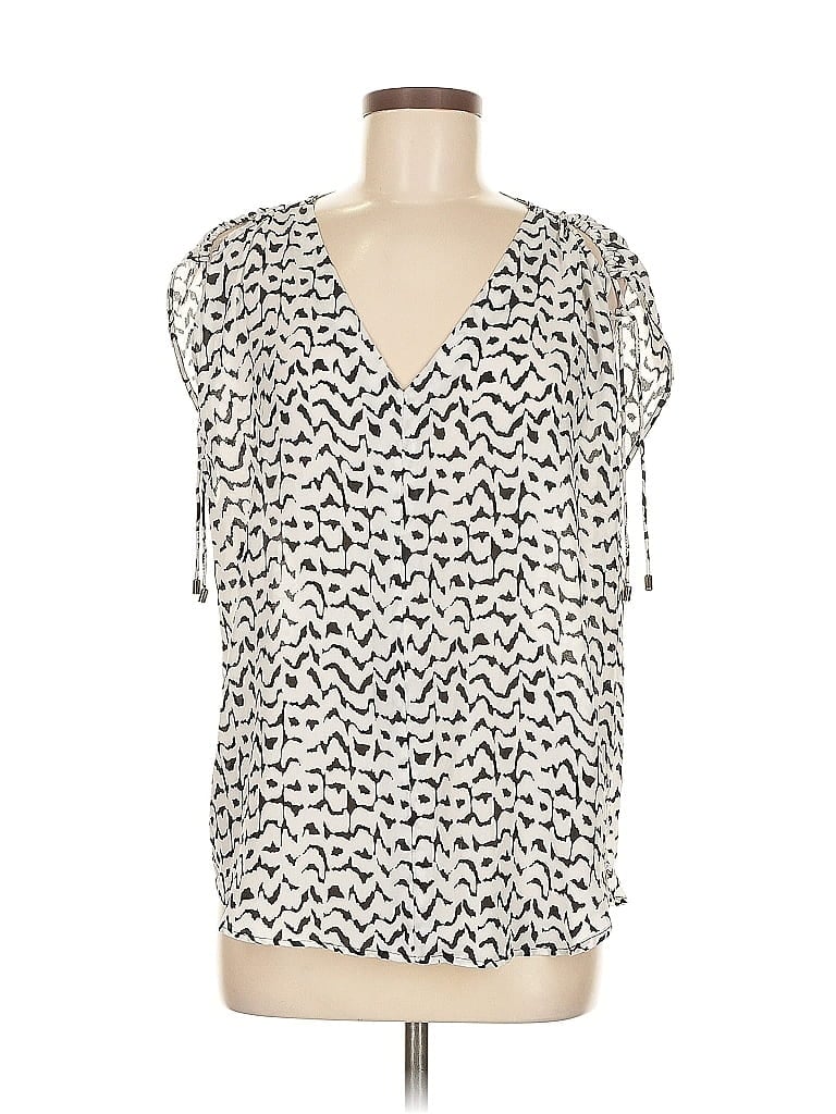 Pre-owned A.n.a. A New Approach Short Sleeve Blouse In White