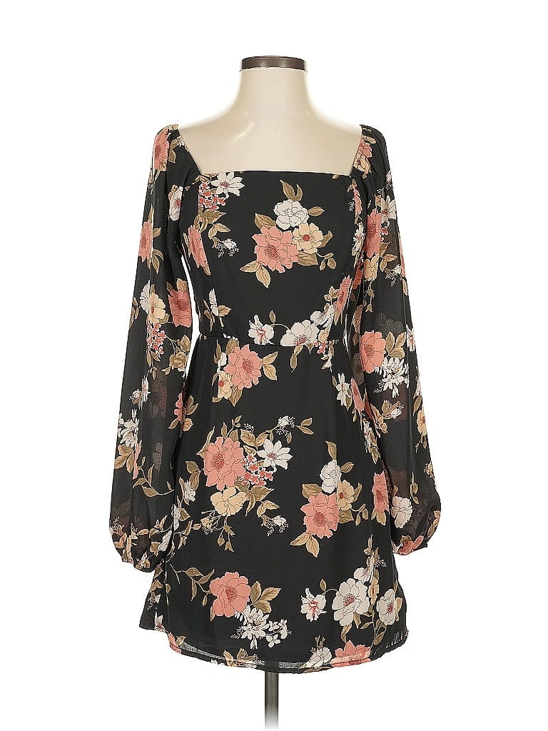 All in Favor 100% Polyester Floral Black Casual Dress Size S - photo 1