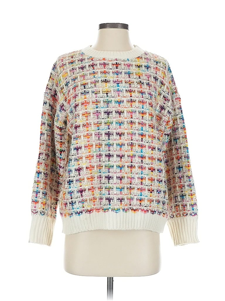 Mystree 100% Acrylic Tweed White Pullover Sweater Size S - photo 1