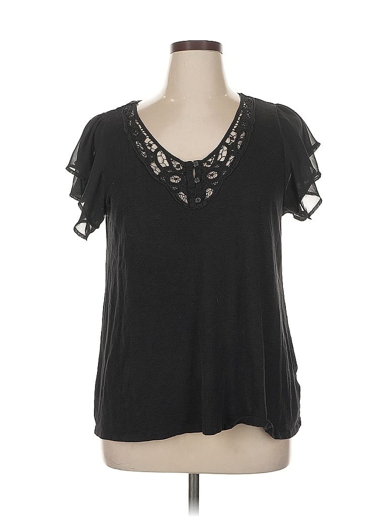 Pre-owned Butter Super Soft Short Sleeve Top Black Keyhole Neckline Tops