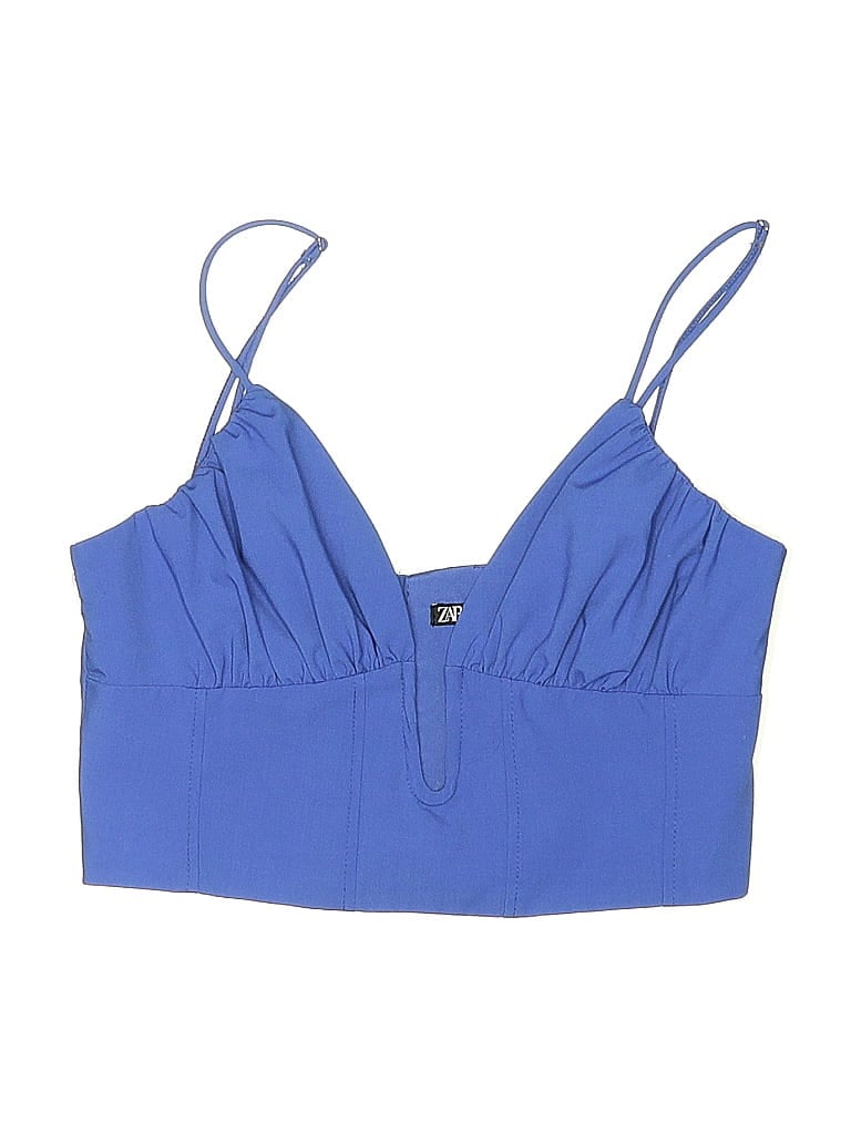Pre-owned Zara Swimsuit Top Blue Solid Pattern Swimwear