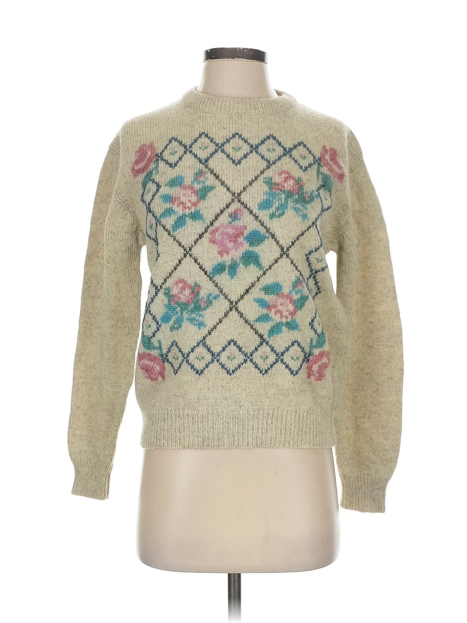 Eddie Bauer Floral Green Ivory Wool Pullover Sweater Size S Eddie Bauer Floral Green Ivory Wool Pullover Sweater Size S
