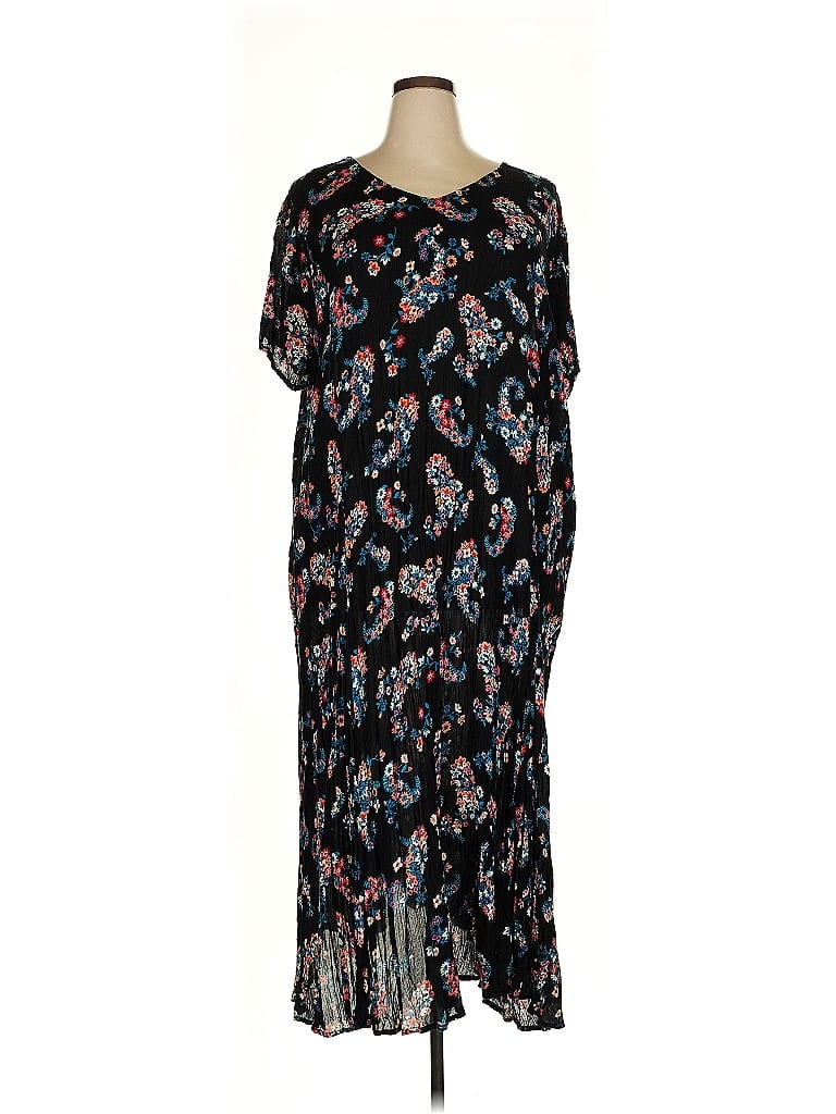 Woman Within 100% Rayon Paisley Black Casual Dress Size 26 (petite) - photo 1