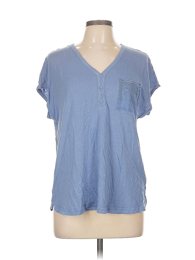 Soft Surroundings Blue Short Sleeve Henley Size L 66 off ThredUp