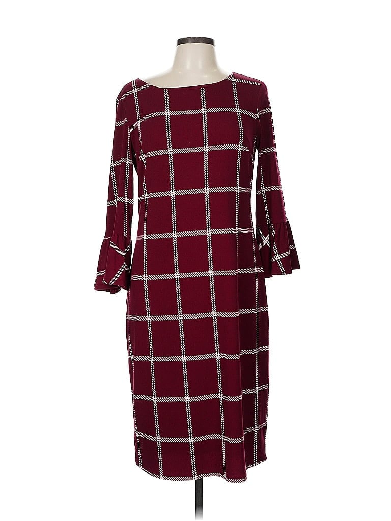 Liz Claiborne Career Plaid Burgundy Casual Dress Size M - photo 1