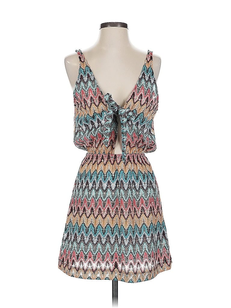 Becca 100% Polyester Chevron-herringbone Teal Casual Dress Size S - photo 1