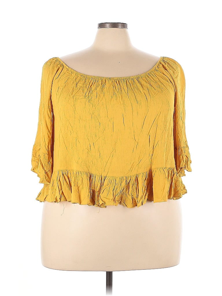 Ambiance 100% Rayon Yellow 3/4 Sleeve Blouse Size 3X - photo 1