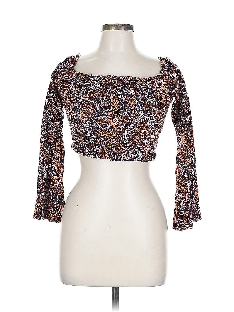 Pre-owned Olivaceous 3/4 Sleeve Top Brown Sweetheart Neckline Tops