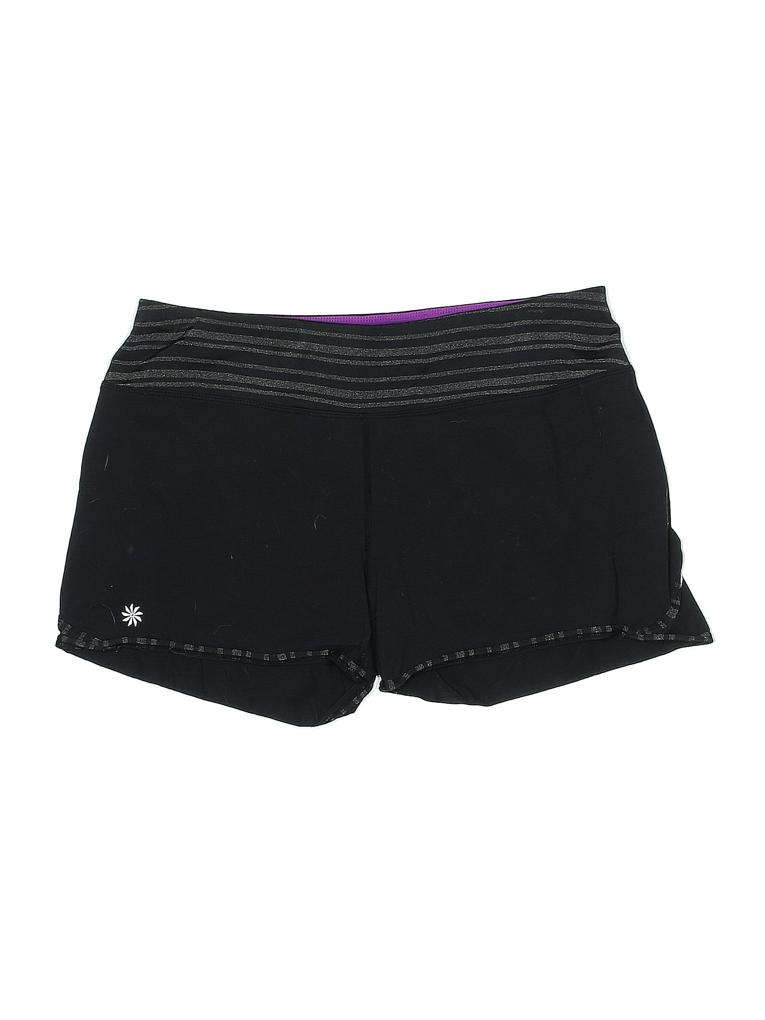 Athleta 100% Polyester Solid Stripes Black Athletic Shorts Size M