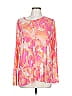 LOGO by Lori Goldstein Print Pink Long Sleeve Blouse Size L - photo 1