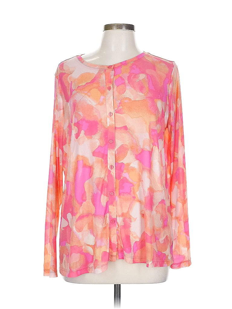LOGO by Lori Goldstein Print Pink Long Sleeve Blouse Size L - photo 1
