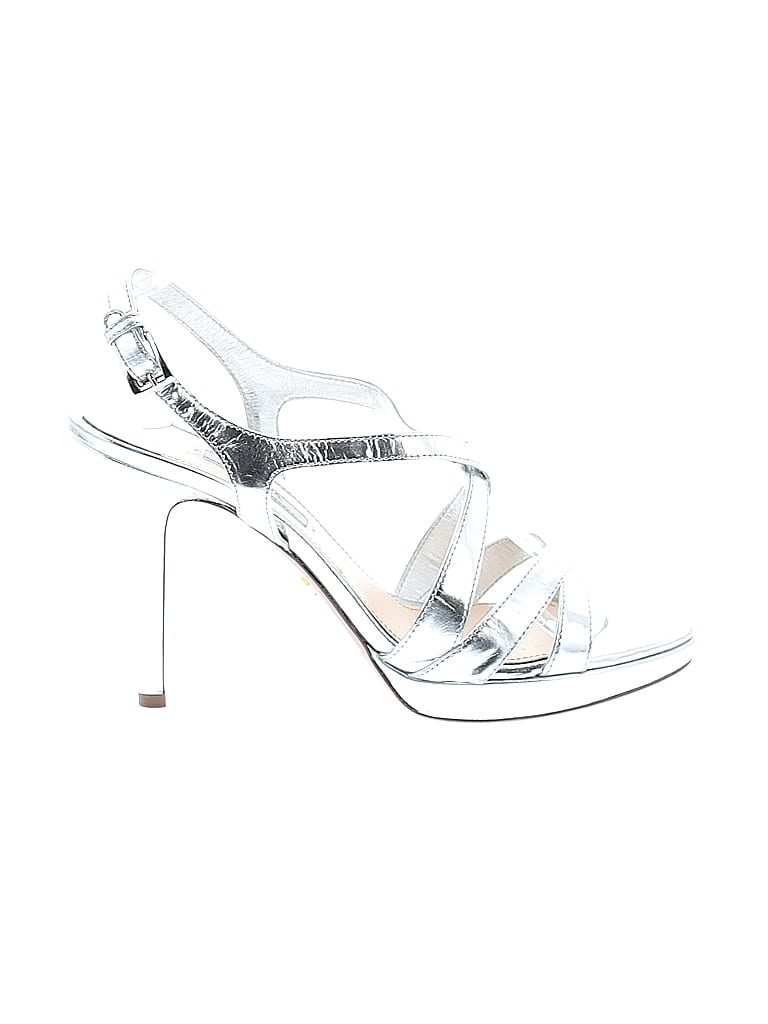 Prada Metallic Silver Leather Criss-Cross Slingback Sandals Size EU 39 - photo 1