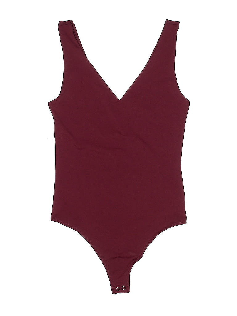 Burgundy Red Bodycon Short Sleeve Bodysuit main image 0