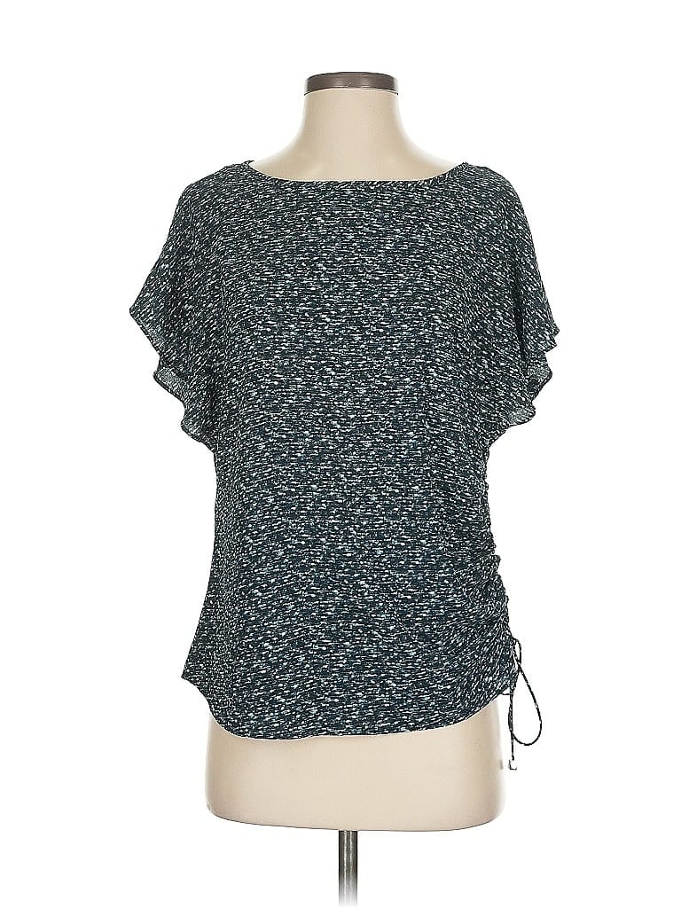 Pre-owned Michael Michael Kors Short Sleeve Top Teal Boatneck Tops In Blue