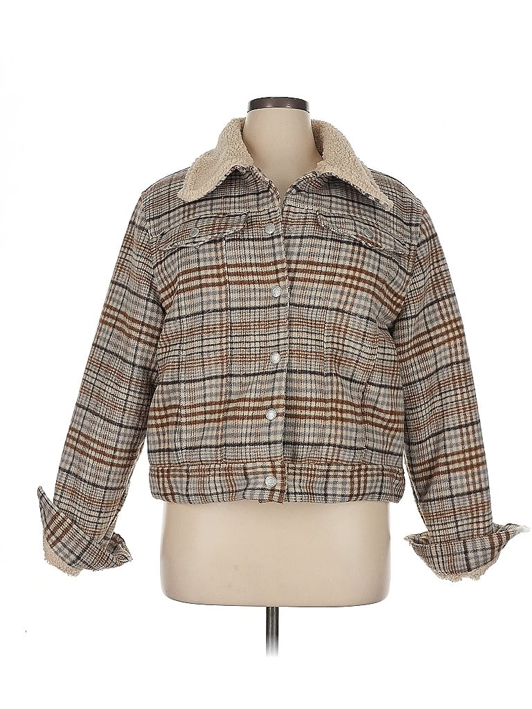 Brown Beige Plaid Oversize Jacket 18117