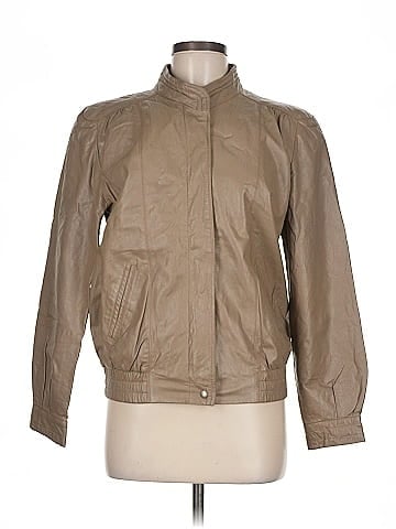 Lord & Taylor Tan Leather Jacket with Zip (view 1)