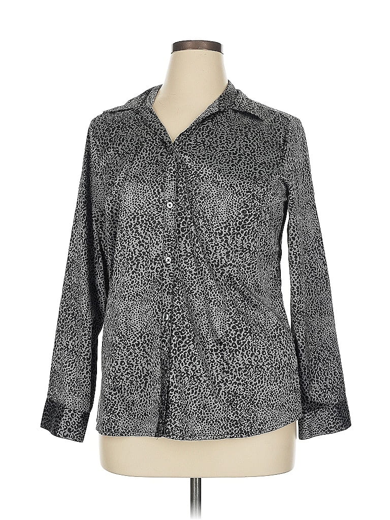 Croft & Barrow Animal Print Silver Long Sleeve Blouse Size XL - photo 1