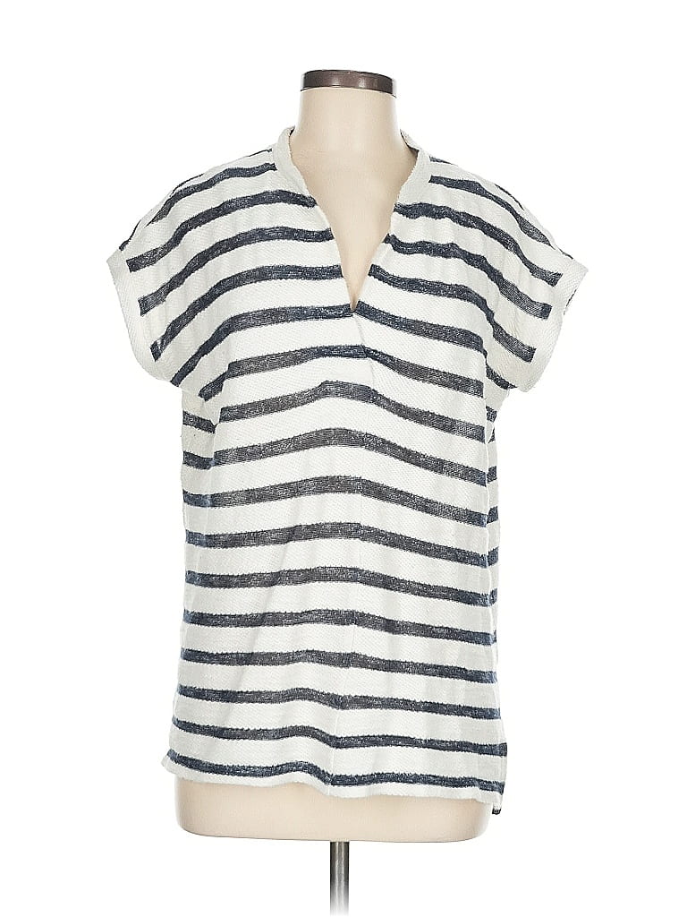 Lou & Grey for LOFT Stripes Silver Short Sleeve Top Size M - photo 1