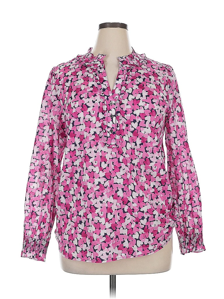 Talbots 100% Cotton Floral Pink Long Sleeve Blouse Size XL - 75% off ...