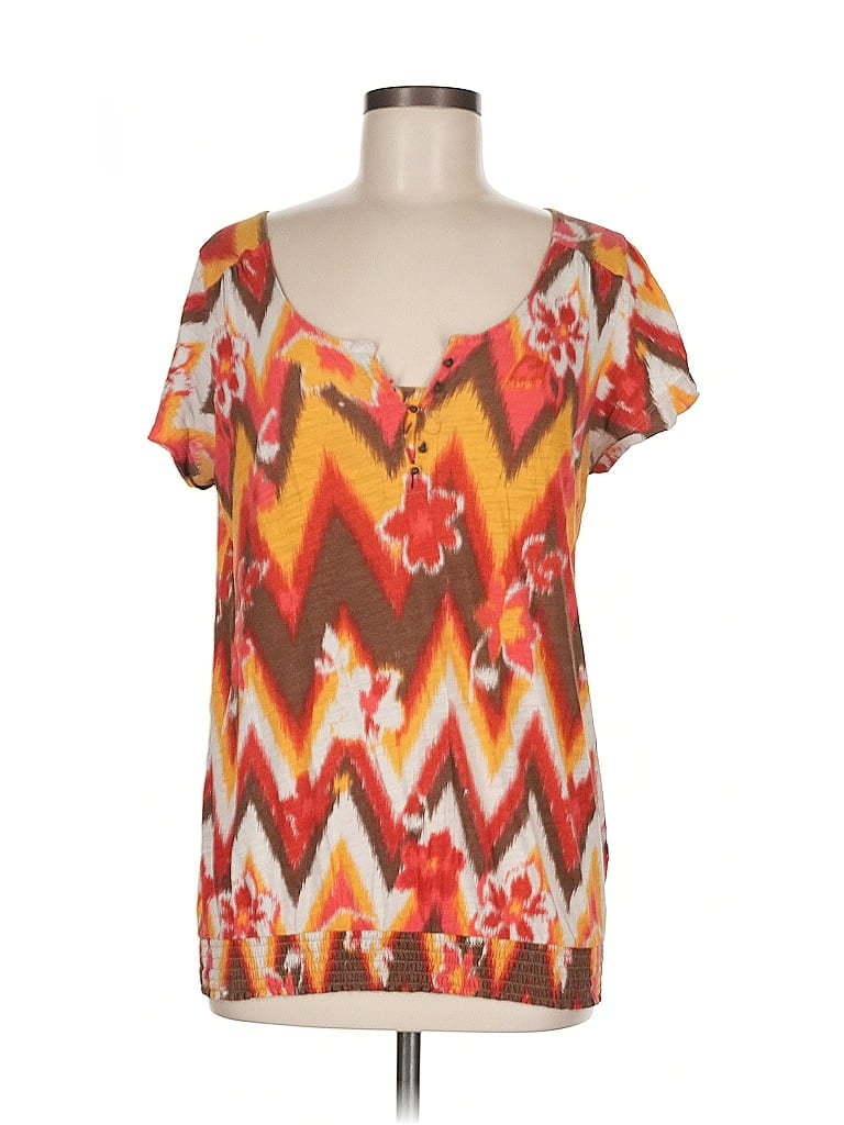 Pre-owned Lucky Brand Short Sleeve Blouse In Orange
