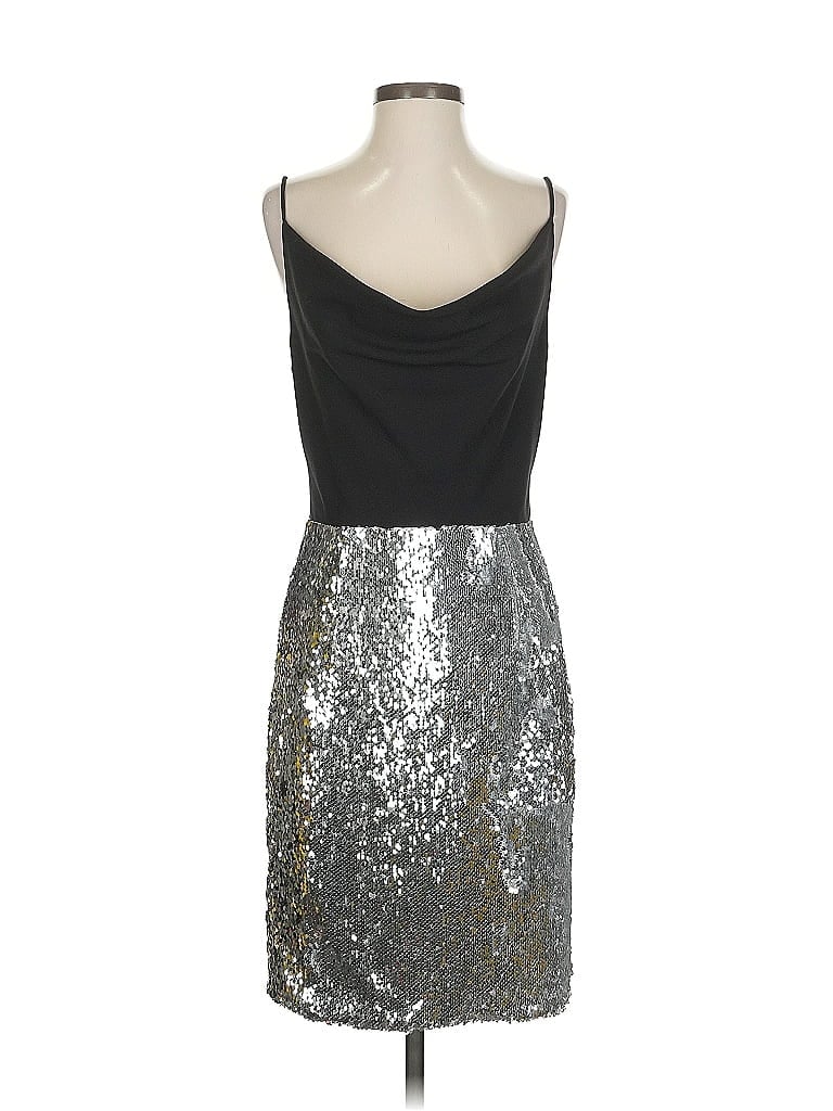 Black Halo Metallic Silver Cocktail Dress Size 4 - photo 1