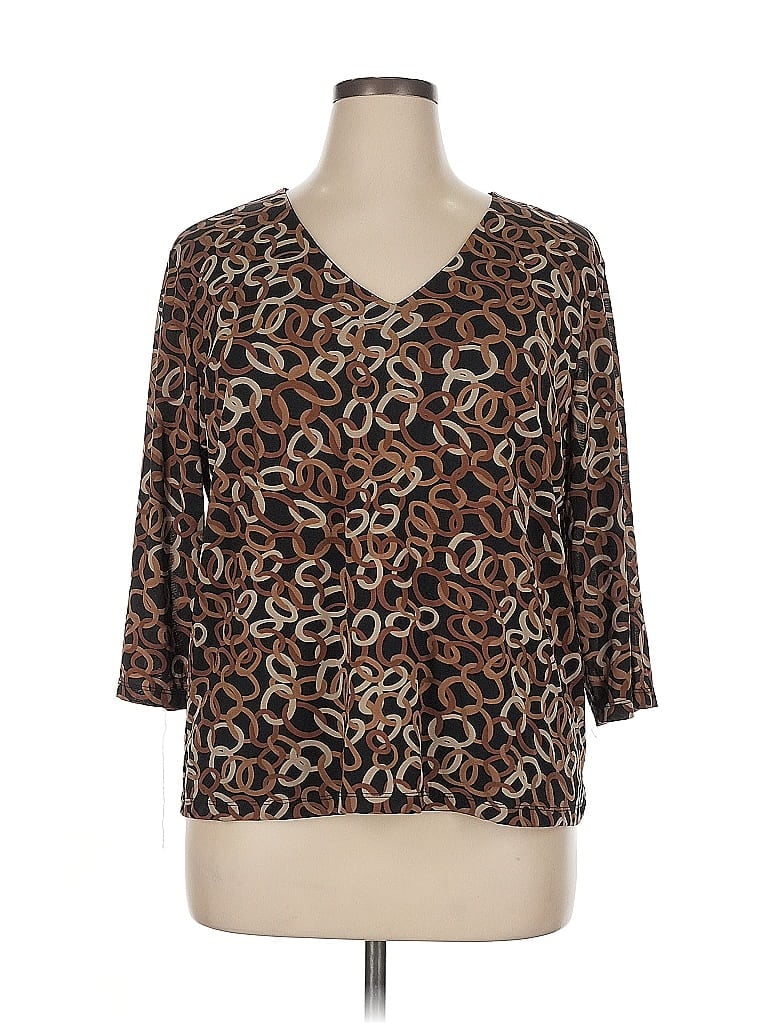 Pre-owned Inc International Concepts 3/4 Sleeve Blouse In Brown