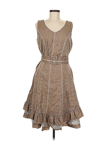 Marie Claire Brown Belted Dress with Lace (view 1)