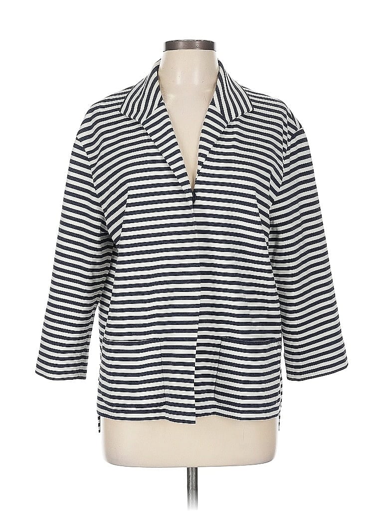 Lafayette 148 New York Stripes White Blue Blazer Size L - photo 1