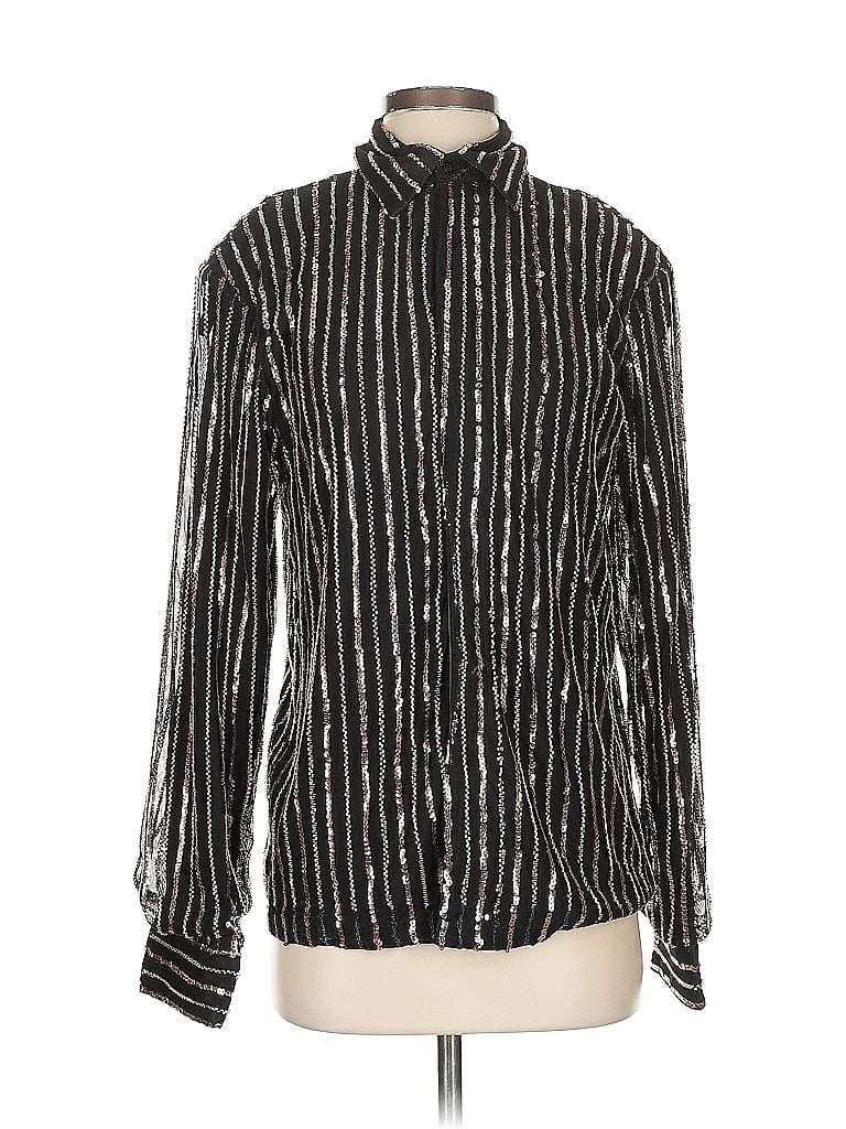 Akira 100% Polyester Metallic Black Long Sleeve Blouse Size S - photo 1
