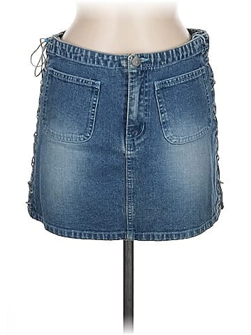 No Boundaries Blue Denim Skirt with Lacing (view 1)