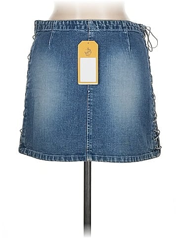 No Boundaries Blue Denim Skirt with Lacing (view 2)