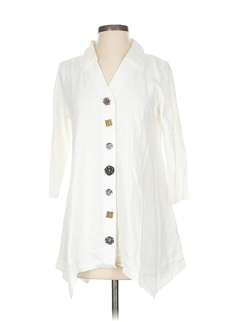 Pre-owned Soft Surroundings 3/4 Sleeve Henley Shirt In White