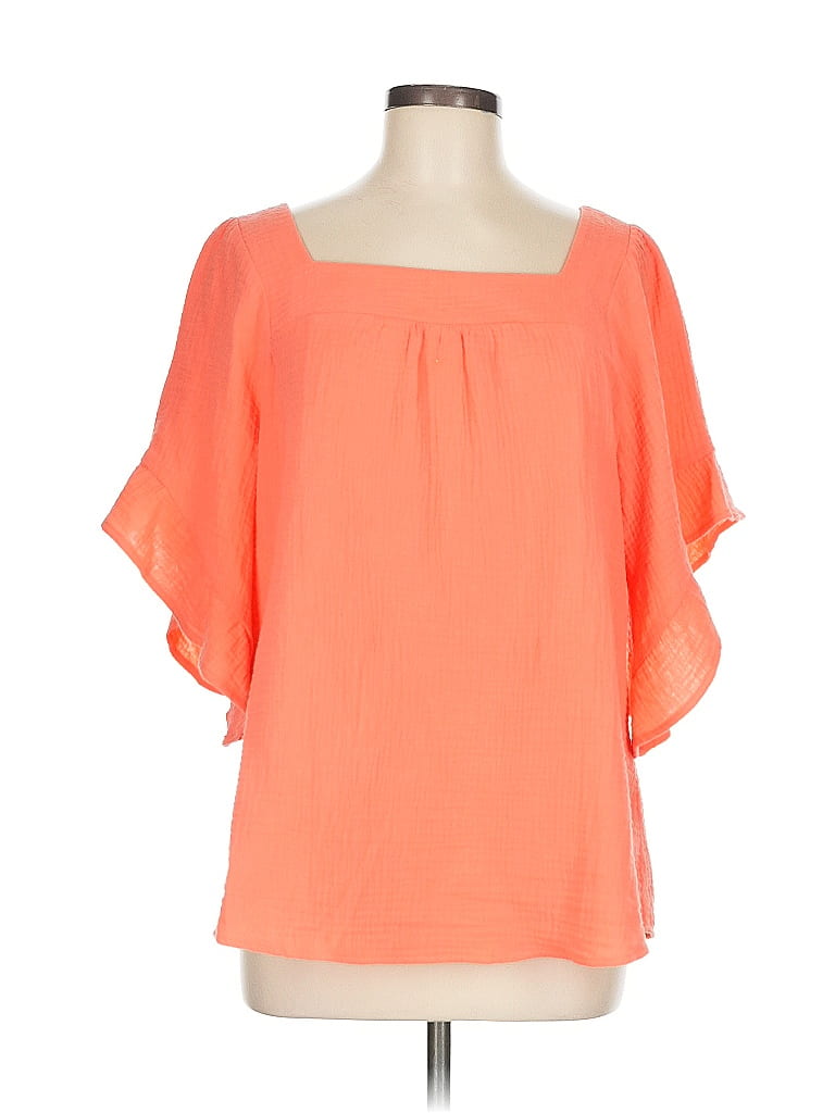 Belle By Kim Gravel 100% Cotton Orange Short Sleeve Blouse Size M - photo 1