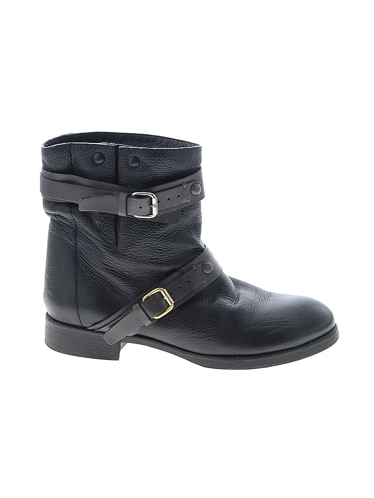 Chloé 100% Leather Black Moto Ankle Boots Size EU 37 1/2 - photo 1