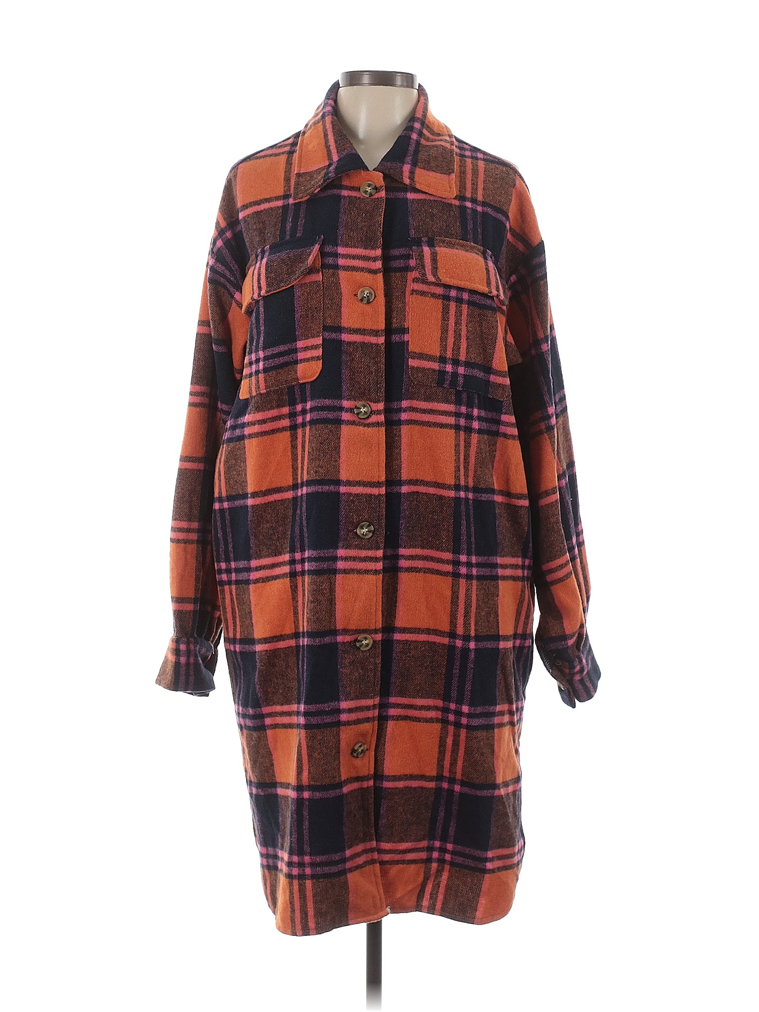 Spoon Jeans 100% Polyester Plaid Orange Casual Dress Size 1X