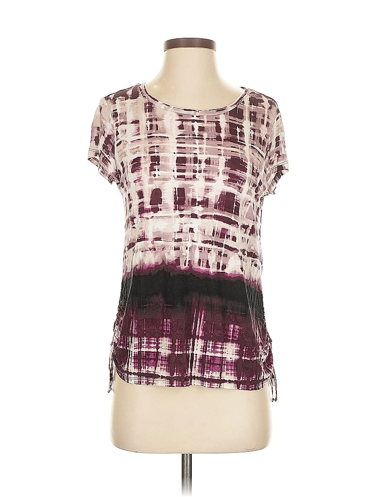 Pre-owned Simply Vera Vera Wang Short Sleeve Top Burgundy Square Neckline Tops