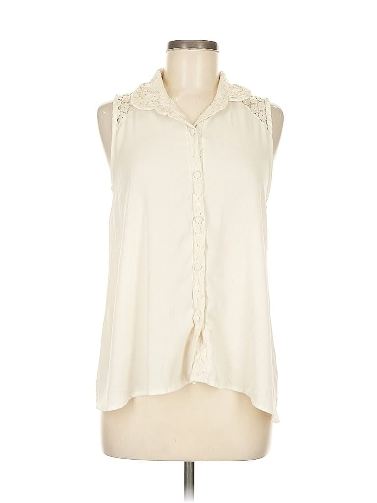 Pre-owned Lovely Sleeveless Button Down Shirt In White