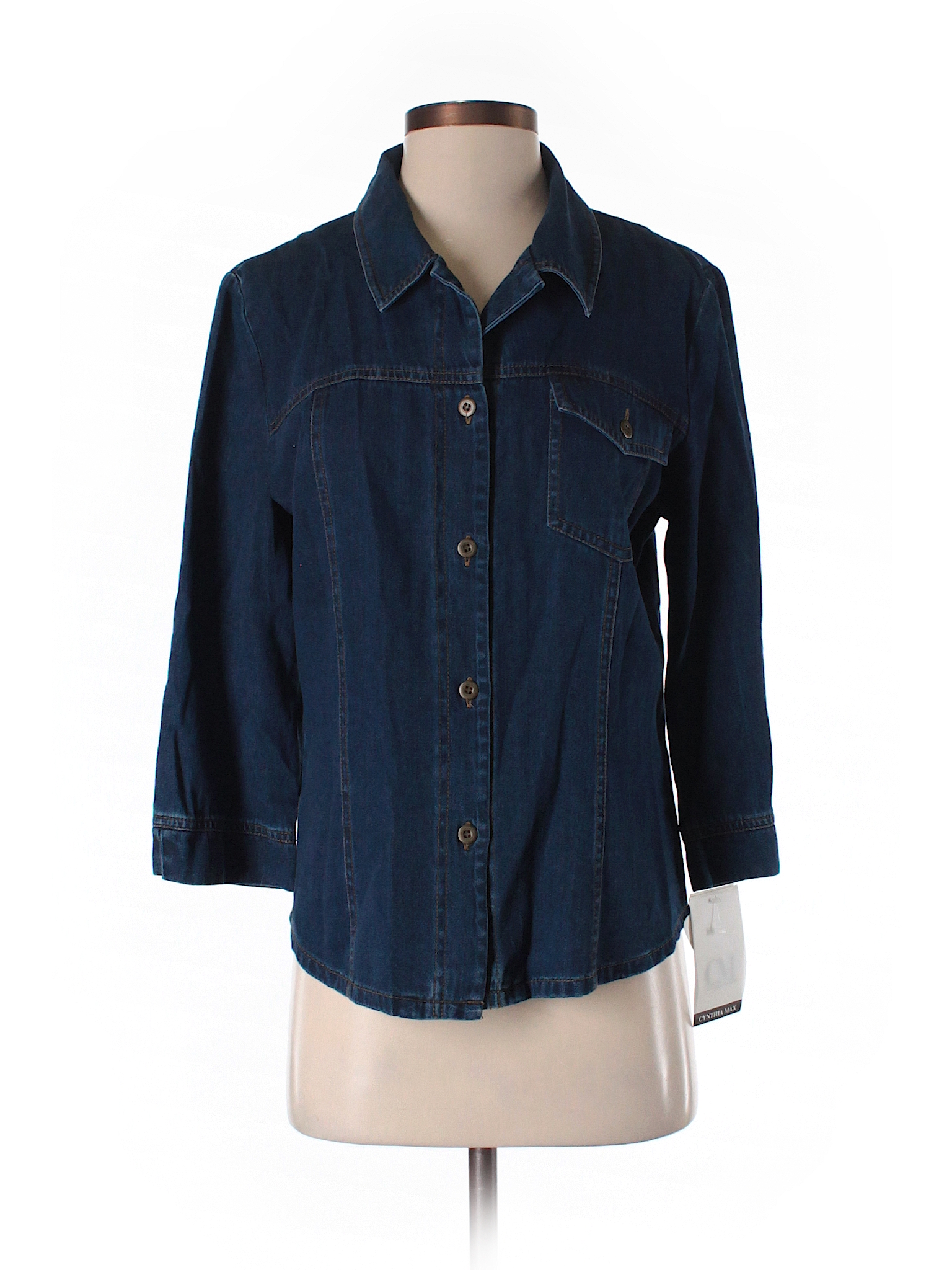 Cynthia Max Solid Dark Blue 3/4 Sleeve Button-Down Shirt Size M - 67% ...