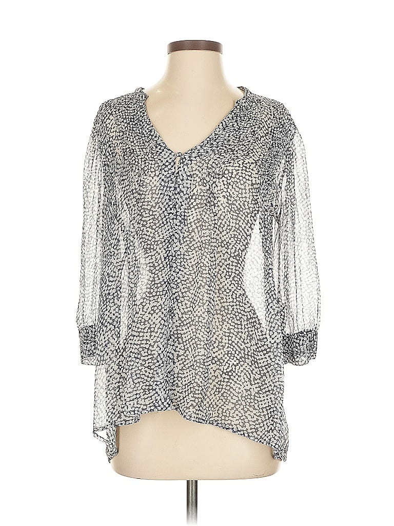 Pre-owned Joie 3/4 Sleeve Silk Top Silver V Neck Tops
