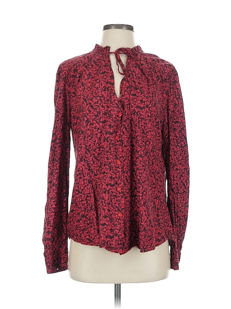Pre-owned Hinge Long Sleeve Blouse In Red