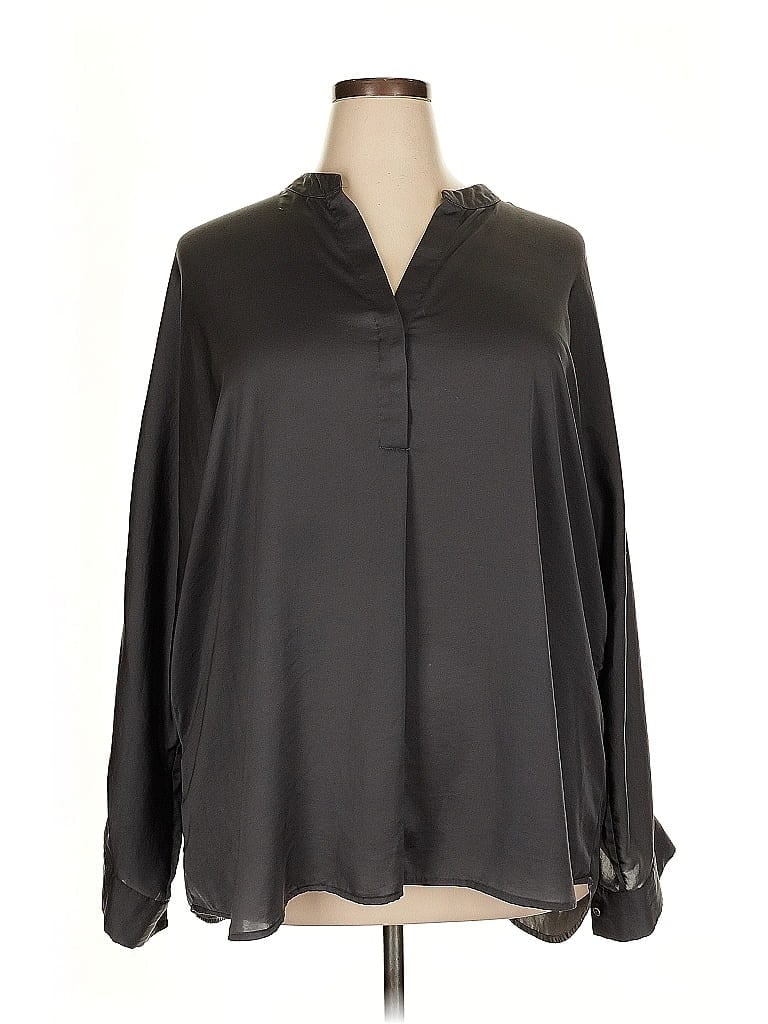 Lord & Taylor 100% Polyester Solid Gray Black Long Sleeve Blouse Size 3X - photo 1