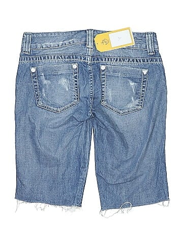 Guess Jeans Blue Denim Shorts with Frayed Hem (view 2)