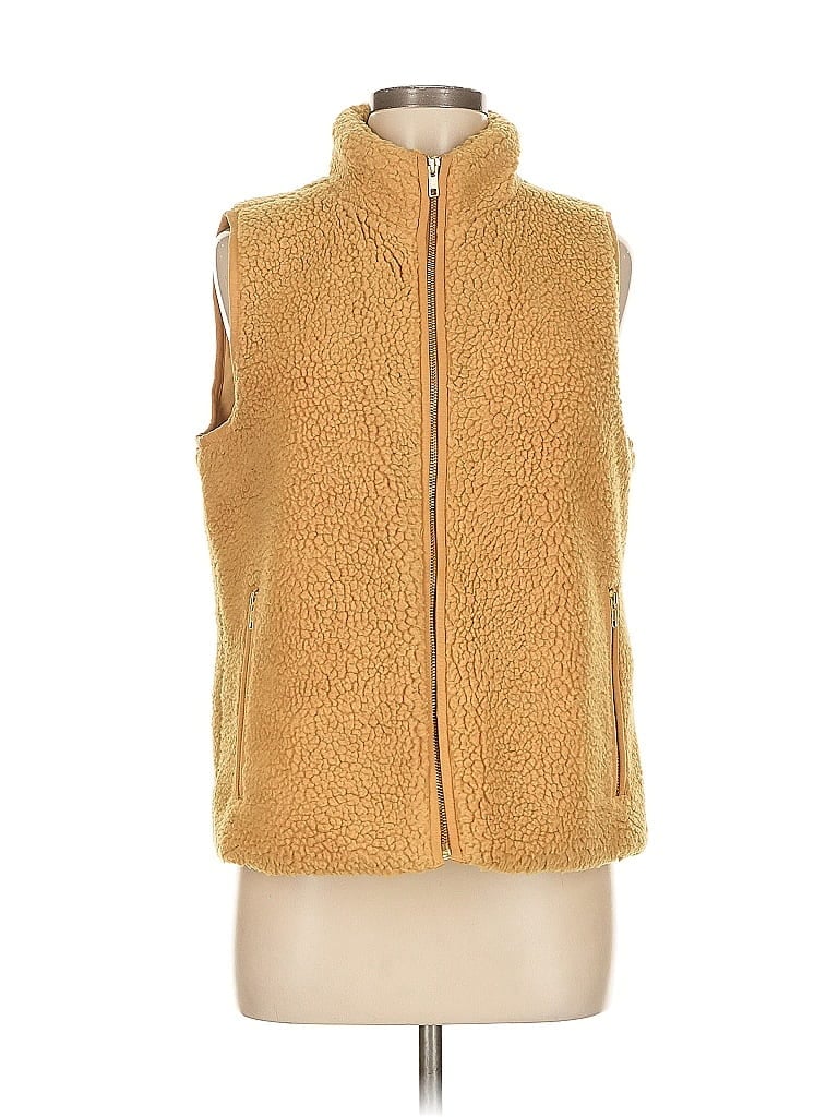 Pre-owned J.crew Factory Store Faux Fur Vest In Gold