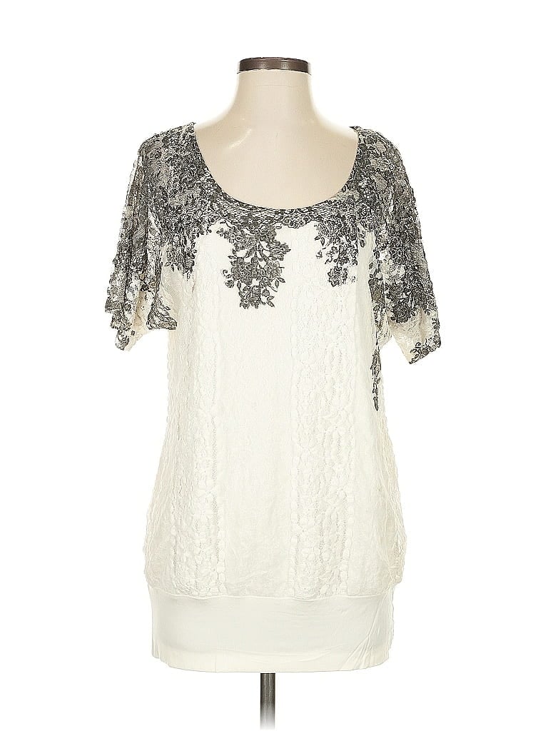 Pre-owned Knitted & Knotted Short Sleeve Blouse In White