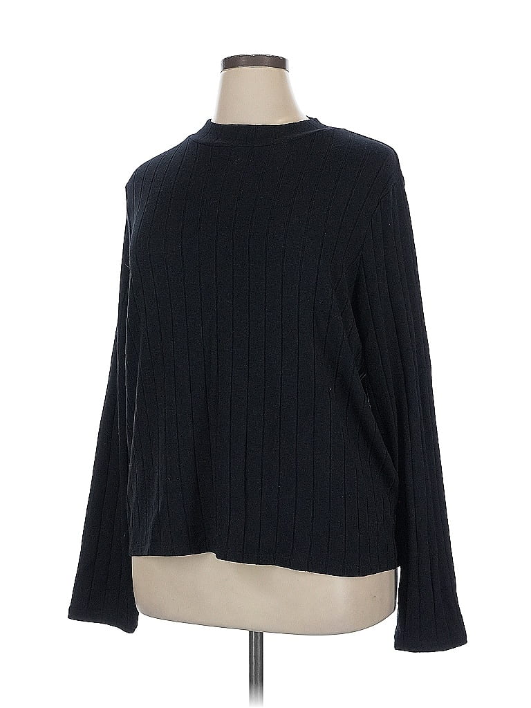 Pre-owned Rafaella Long Sleeve Top Black Turtleneck Tops