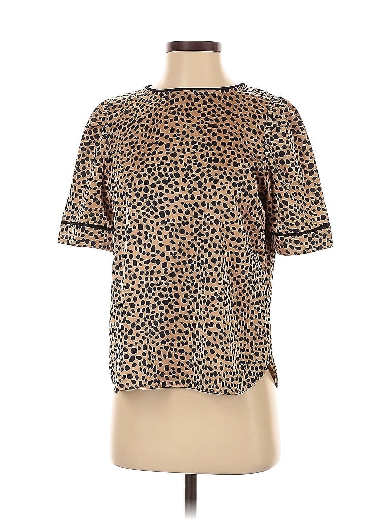 Pre-owned Ann Taylor Loft Short Sleeve Top Brown Animal Print Pattern Crew Neck Tops