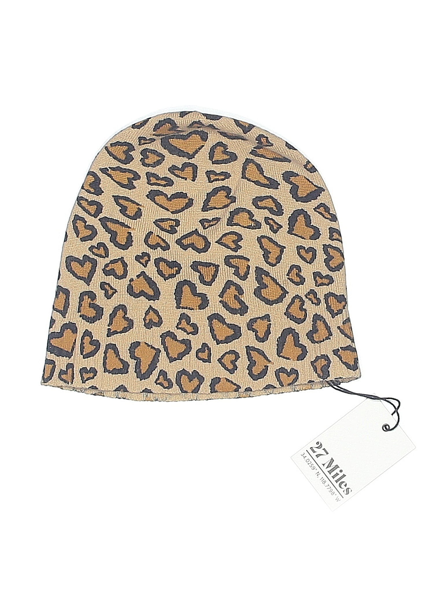 27 miles 100% Cashmere Animal Print Tan Brown Beanie One size